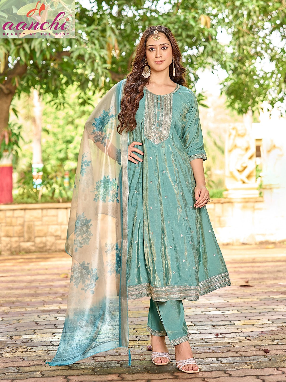 Kesariya Aanchi Roman Simmer Readymade Anarkali Suits Wholesale Rate