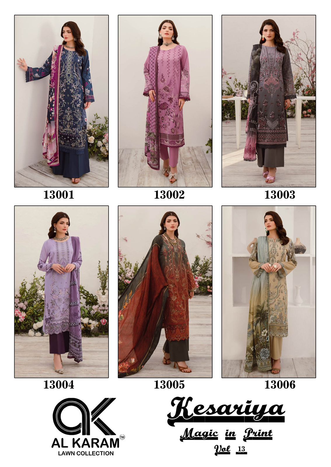 Kesariya Magic In Print Vol 13 Al Karam Cambric Karachi Salwar Suits Exporter Gujarat