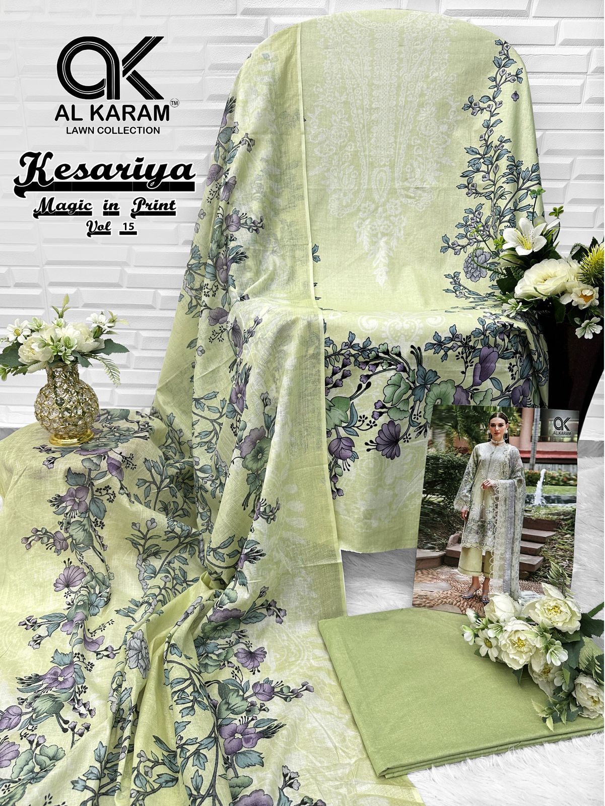Kesariya Magic In Print Vol 15 Al Karam Cambric Karachi Salwar Suits Exporter India