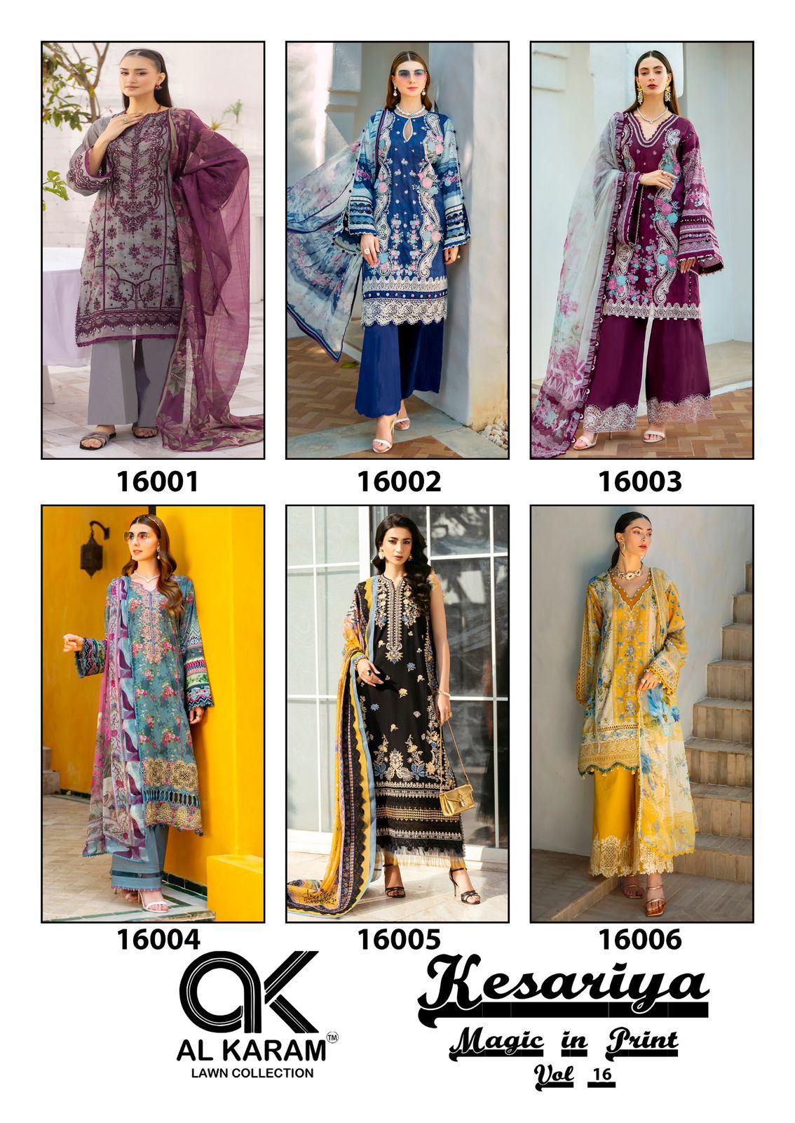 Kesariya Magic In Print Vol 16 Al Karam Cambric Karachi Salwar Suits Supplier Gujarat
