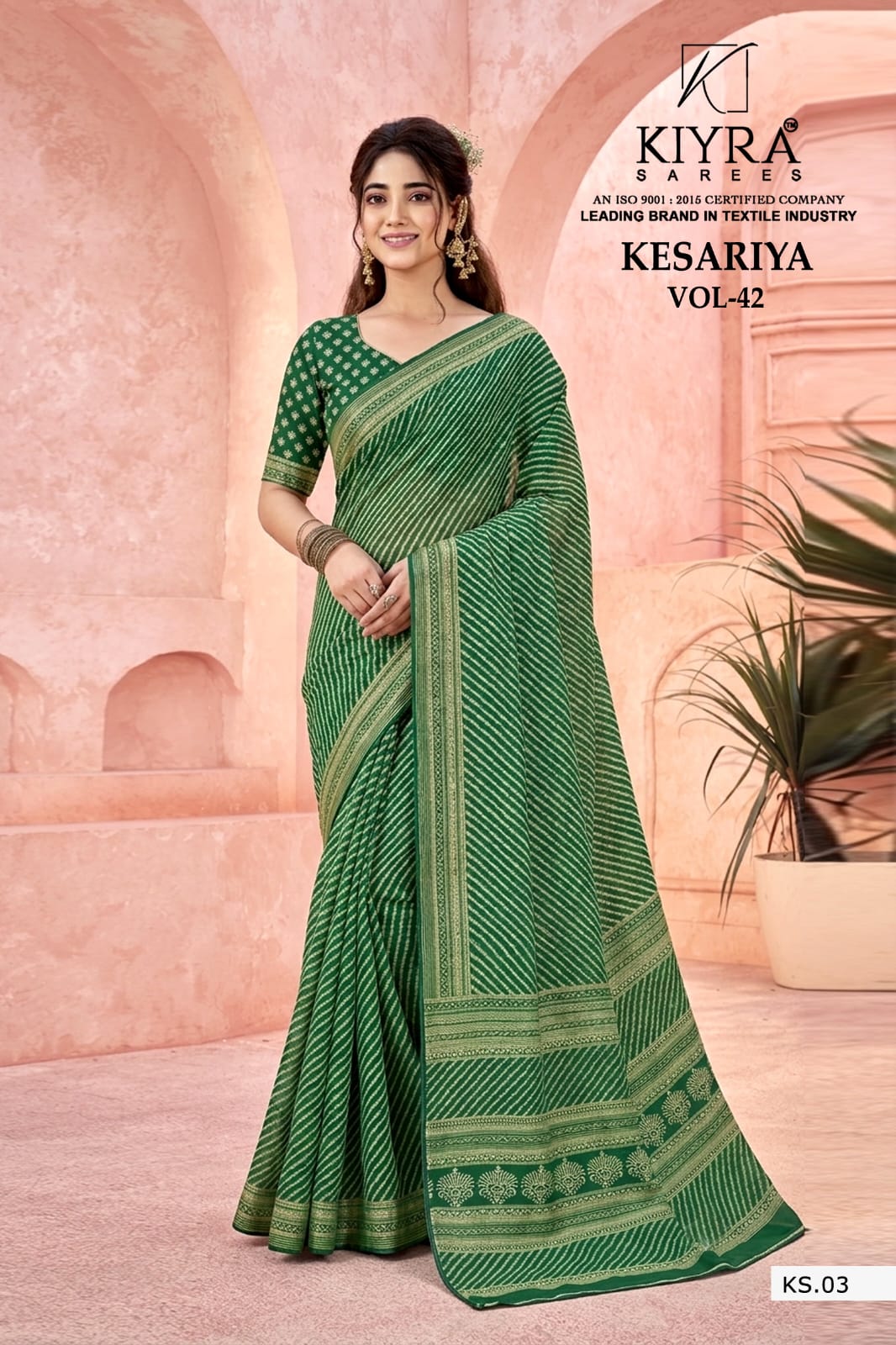 Kesariya Vol 42 Kiyra Dull Moss Sarees Wholesaler Gujarat