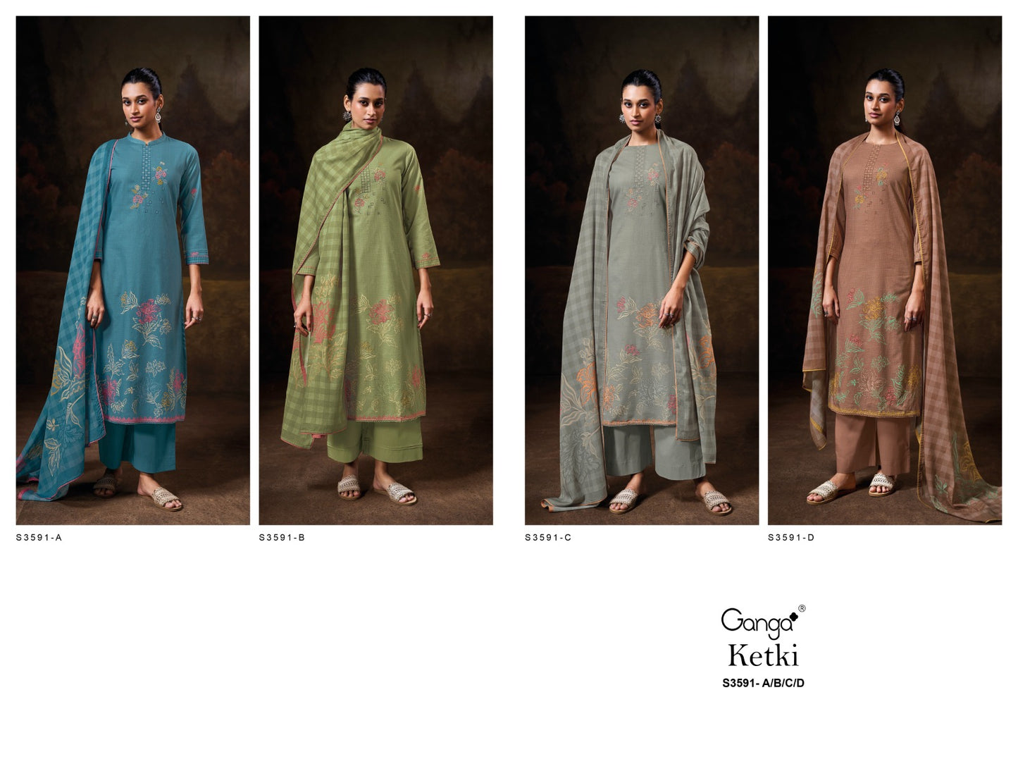 Ketki 3591 Ganga Premium Cotton Plazzo Style Suits Wholesaler Ahmedabad