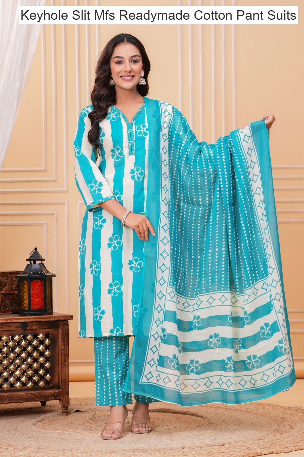 Keyhole Slit Mfs Readymade Cotton Pant Suits Wholesaler Ahmedabad