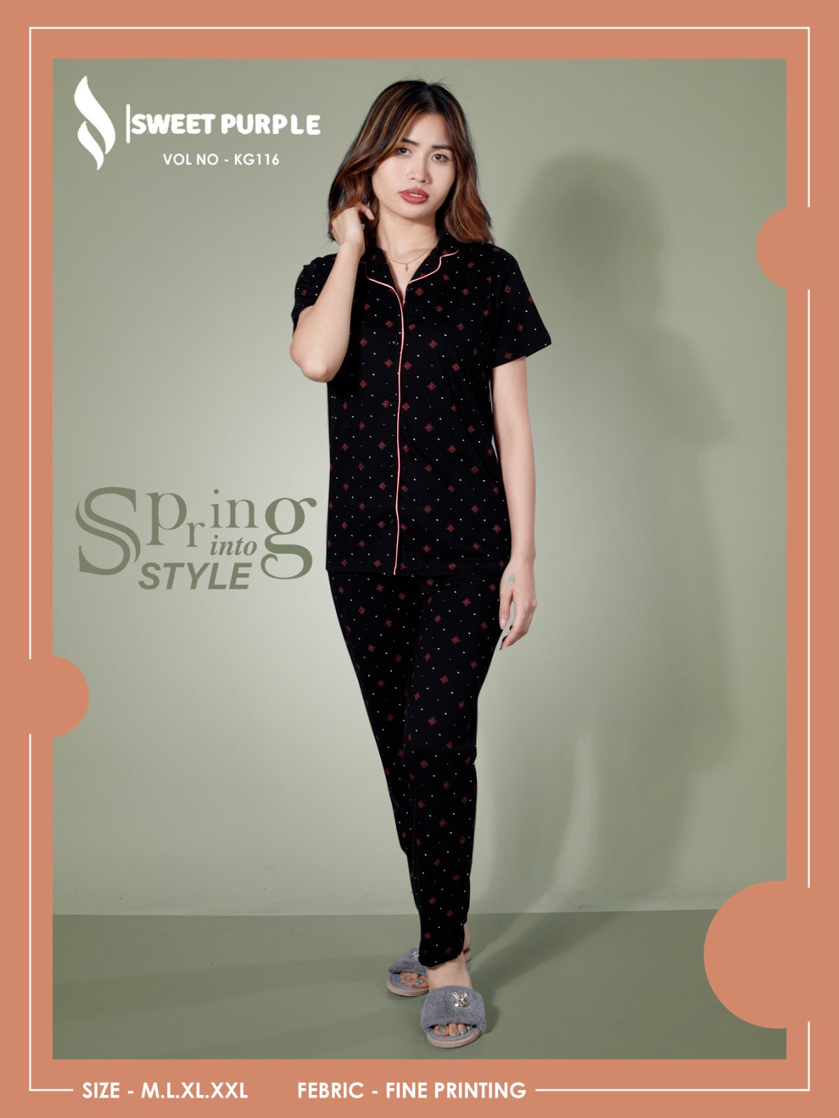 Kg116 Sweet Purple Hosiery Collar Night Suits Manufacturer Gujarat