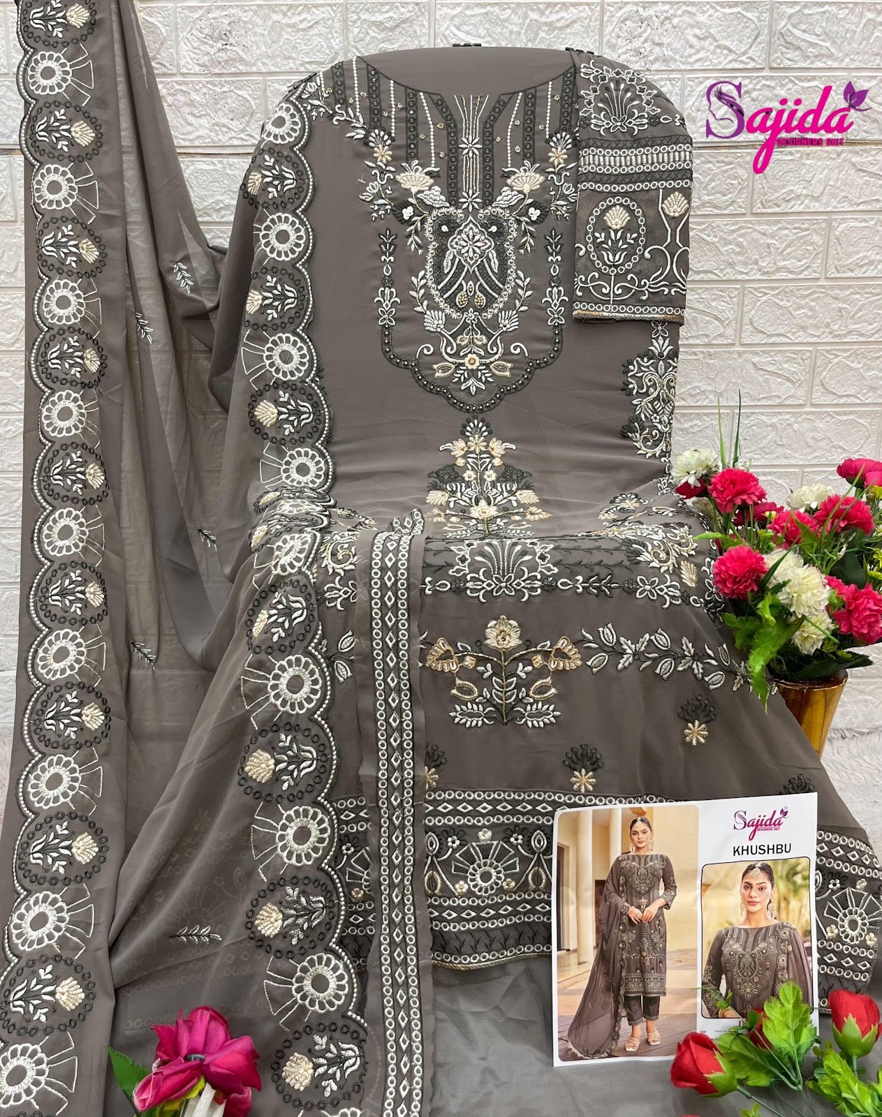 Khushbu 1030-1032 Sajida Georgette Pakistani Salwar Suits Manufacturer Gujarat