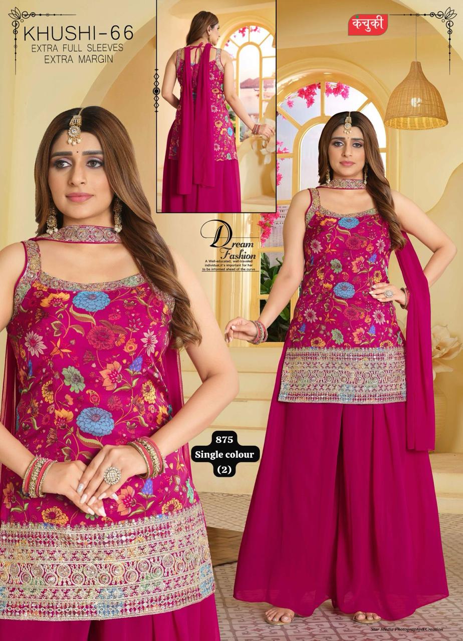 Khushi-66 KAPIKI Pink Floral Sharara Suit with Full Sleeves & Extra Margin - Wholesale & Bulk Orders