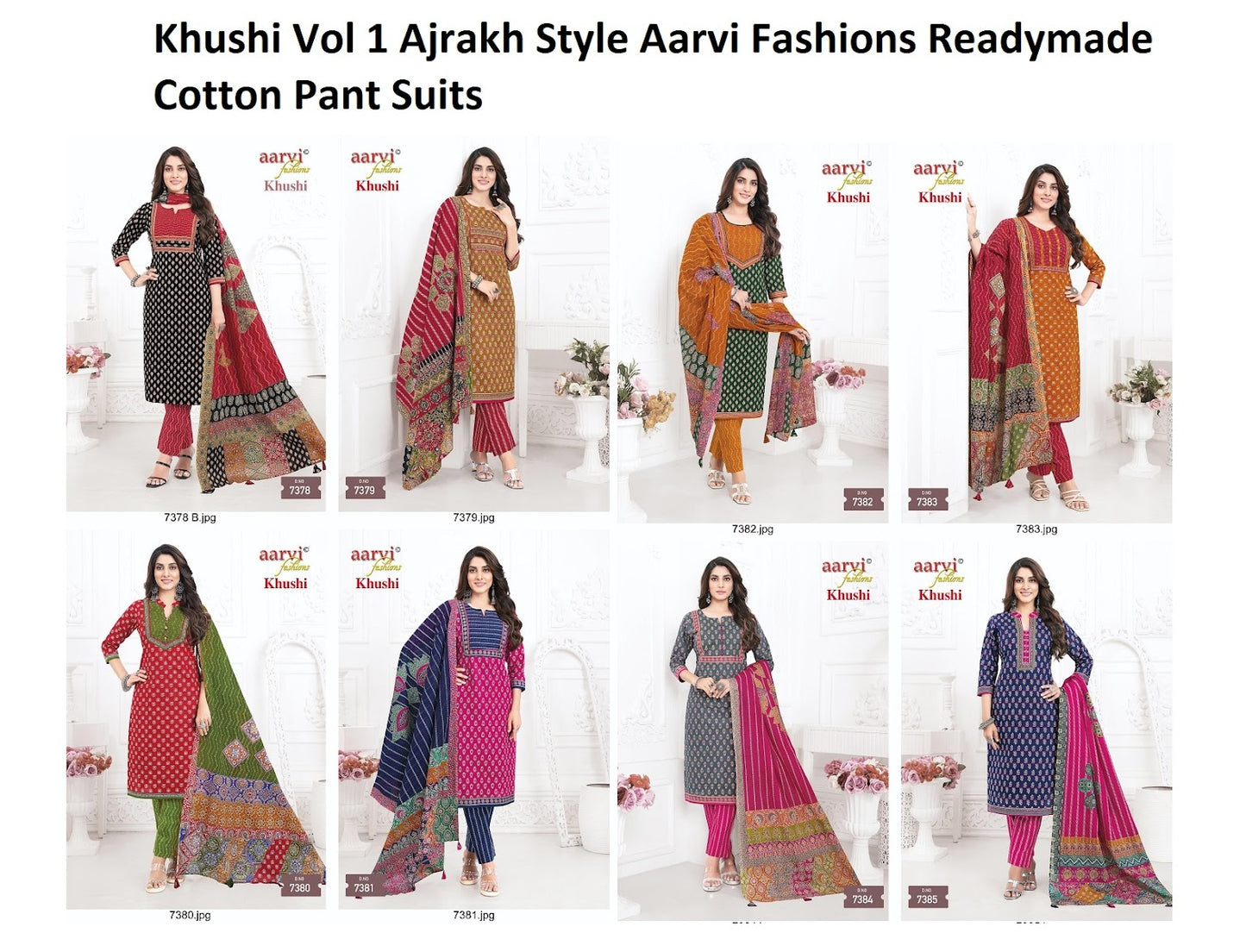 Khushi Vol 1 Ajrakh Style Aarvi Fashions Readymade Cotton Pant Suits Manufacturer Ahmedabad