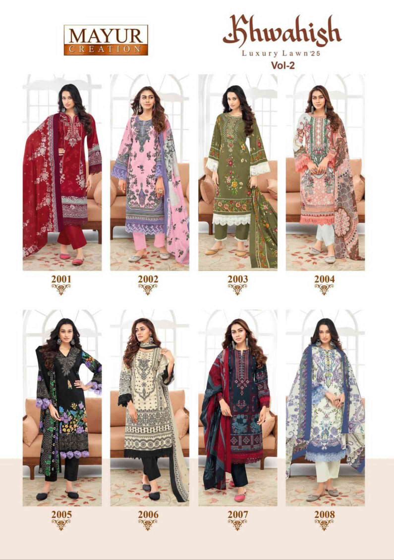 Khwahish Vol 2 Luxury Lawn 25 Mayur Creation Lawn Cotton Karachi Salwar Suits Exporter Gujarat