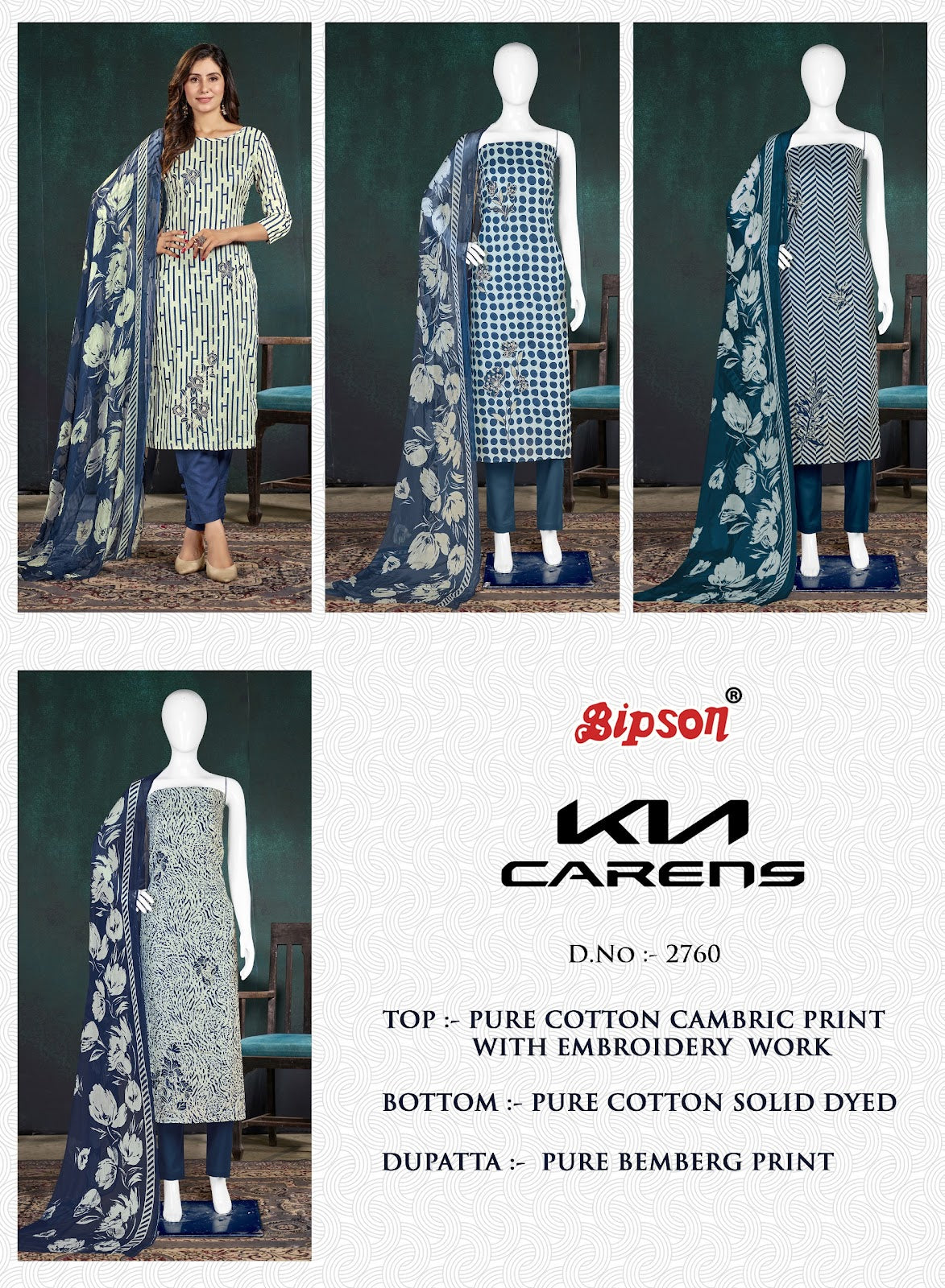 Kia Carens 2760 Bipson Prints Cambric Cotton Pant Style Suits Wholesaler