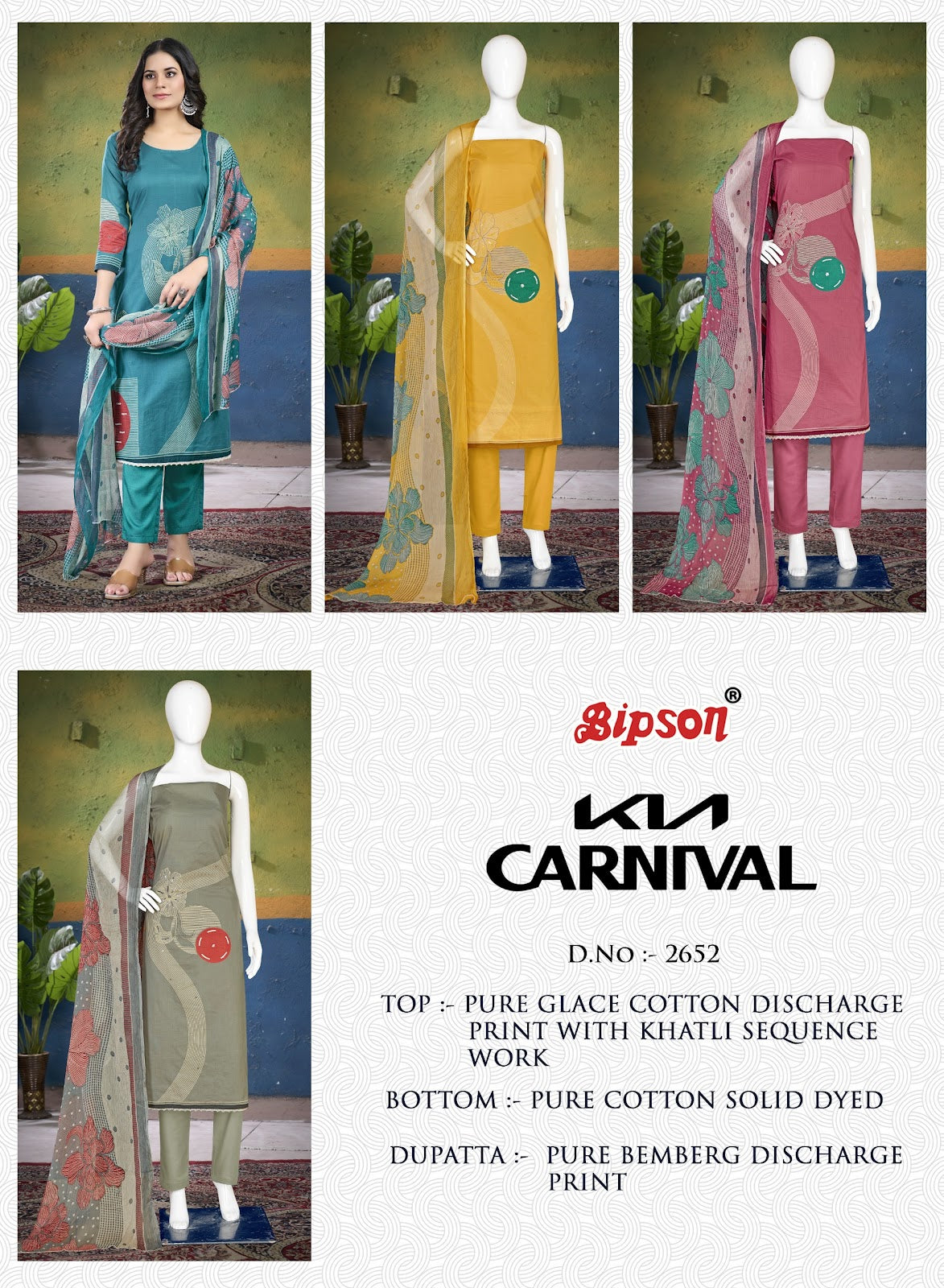 Kia Carnival 2652 Bipson Prints Cotton Pant Style Suits Manufacturer India