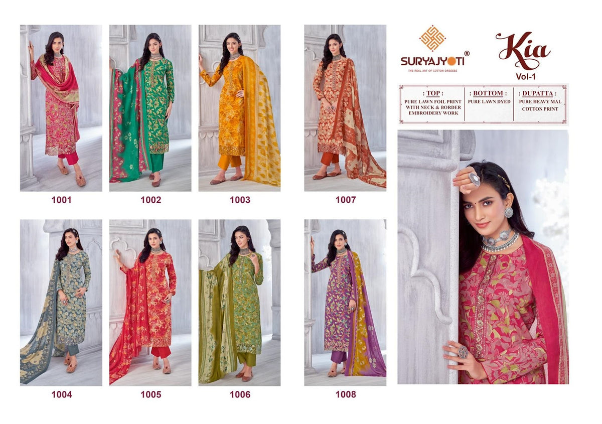 Kia Vol 1 Suryajyoti Lawn Cotton Pant Style Suits Wholesale Price