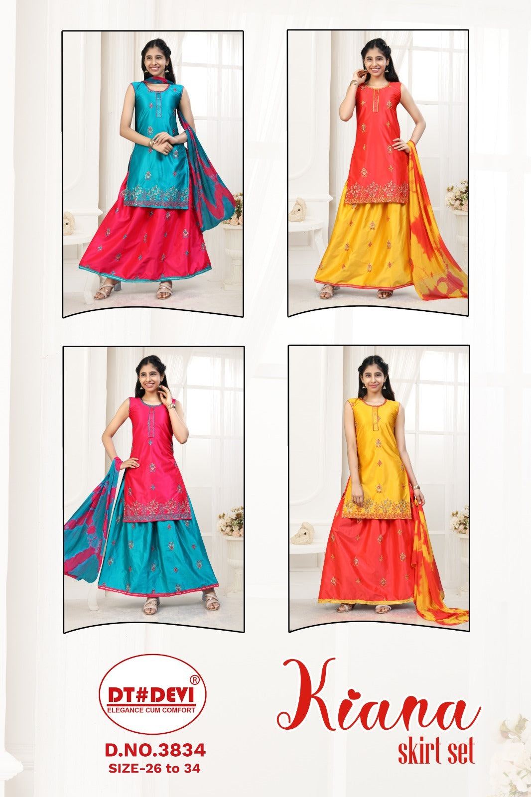Kiana 3834 Dt Devi Silk Satin Girls Readymade Skirt Style Suits Wholesale Price