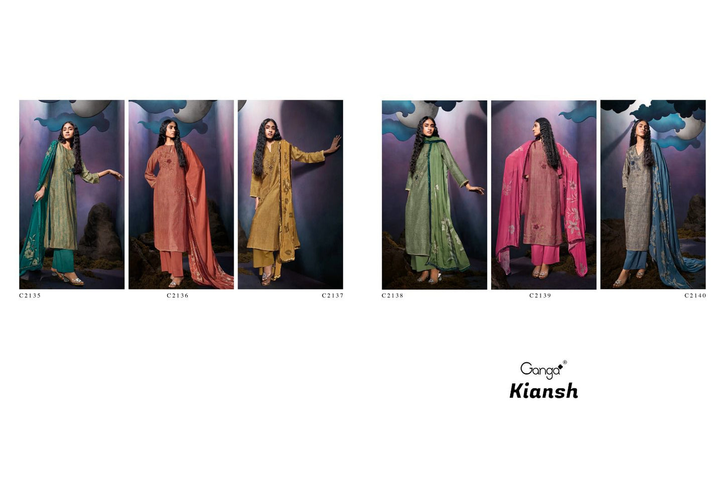 Kiansh Ganga Russian Silk Plazzo Style Suits Manufacturer Ahmedabad