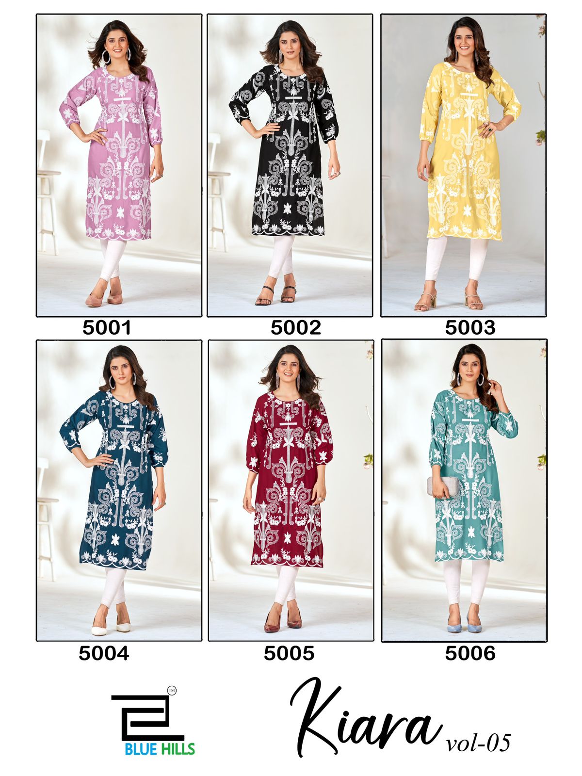 Kiara Vol 5 Blue Hills Rayon 14Kg Straight Cut Kurtis