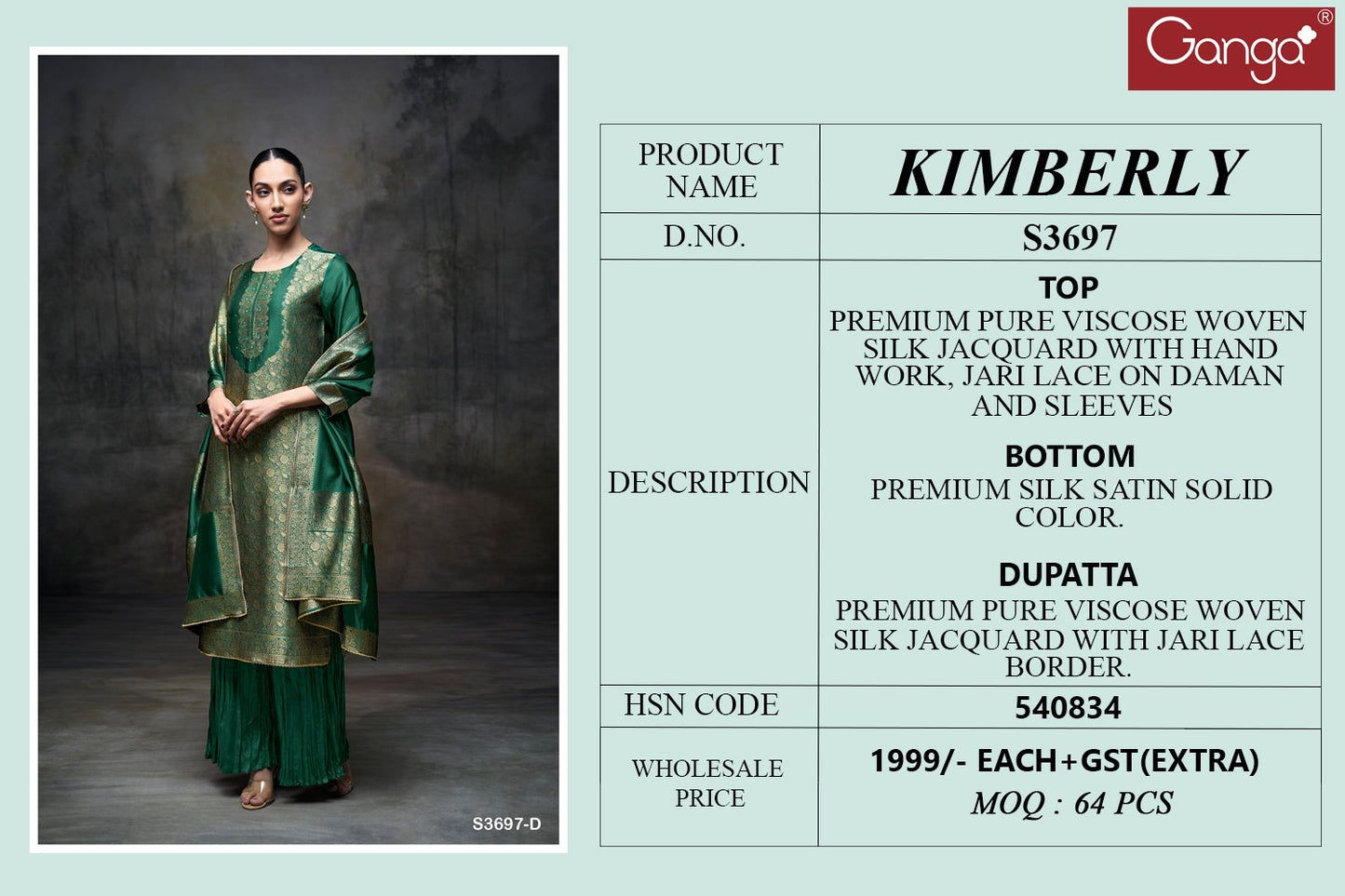 Kimberly 3697 Ganga Premium Cotton Plazzo Style Suits Wholesale Price