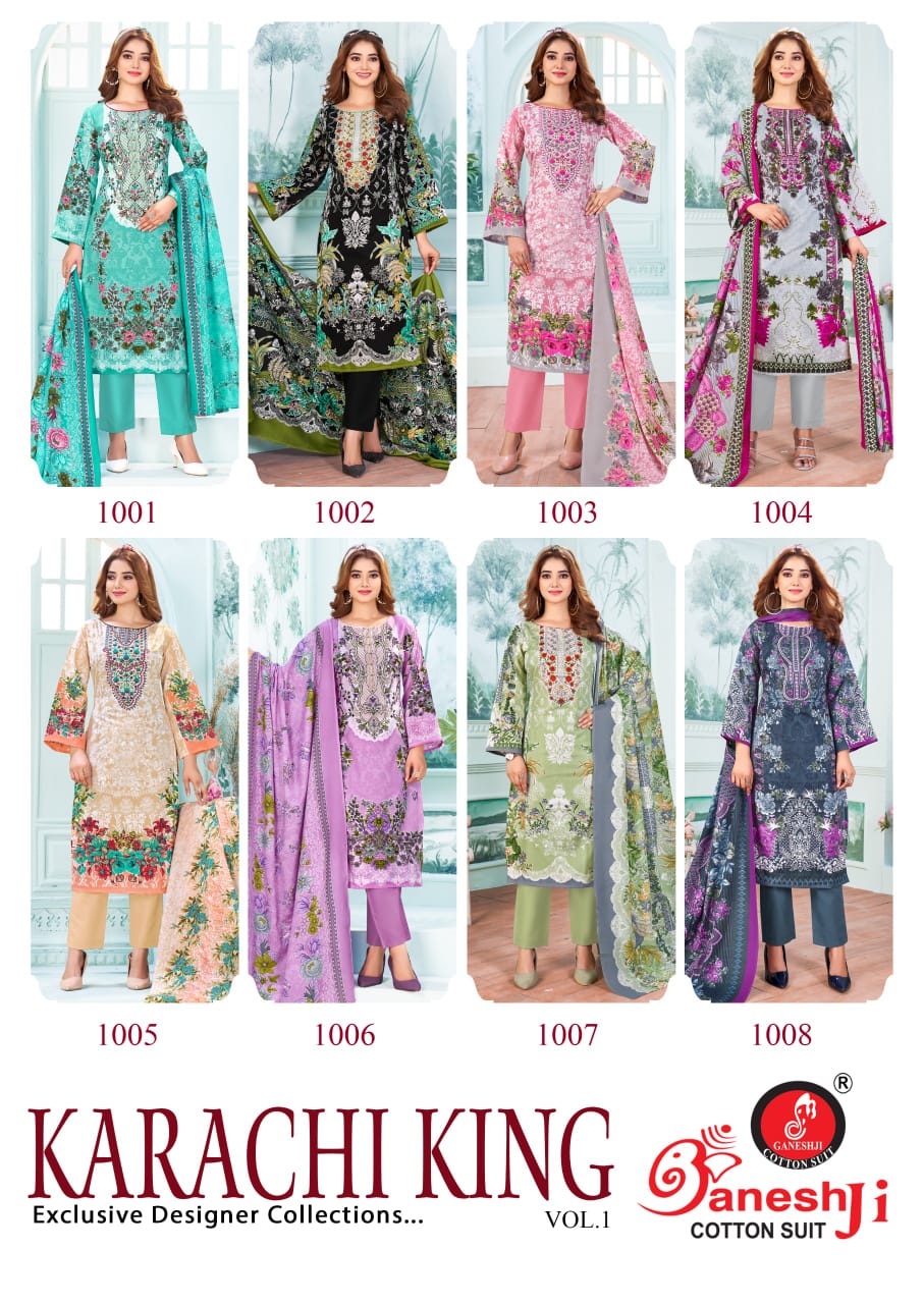 King Vol 1 Ganeshji Cotton Karachi Salwar Suits Wholesale Rate