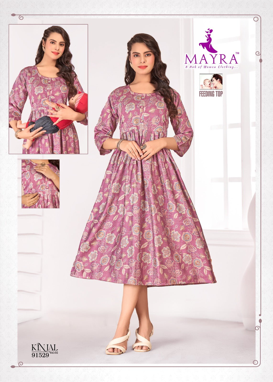 Kinjal Vol 2 Mayra Vertican Feeding Kurtis Exporter Ahmedabad