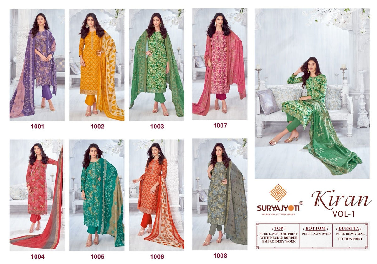 Kiran Vol 1 Suryajyoti Pure Lawn Pant Style Suits Manufacturer
