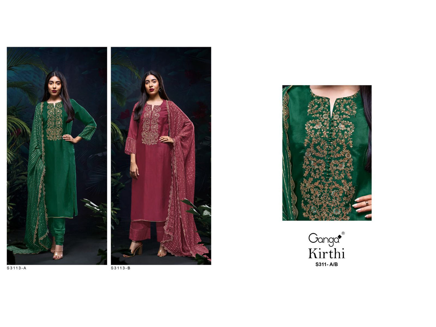 Kirthi 3113 Ganga Habutai Silk Plazzo Style Suits Manufacturer India