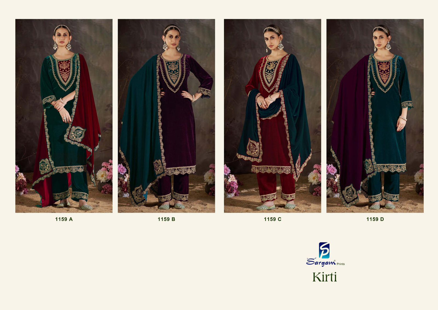 Kirti 1159 Sargam Prints Velvet Suits Manufacturer