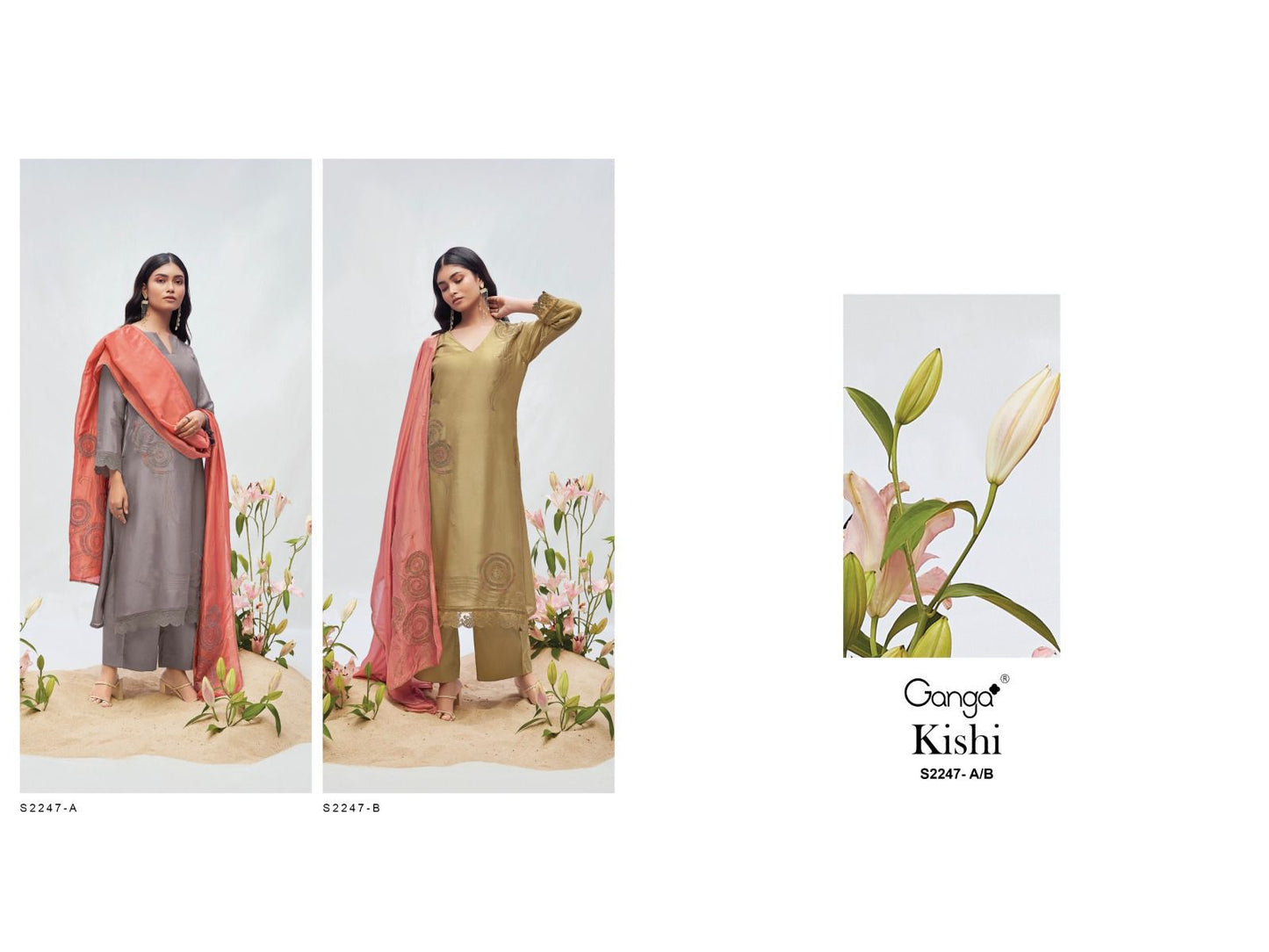 Kishi 2247 Ganga Silk Satin Plazzo Style Suits Manufacturer Ahmedabad