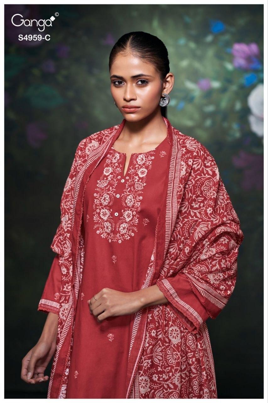 Kivira S4959 Ganga Cotton Satin Pant Style Suits Supplier Ahmedabad