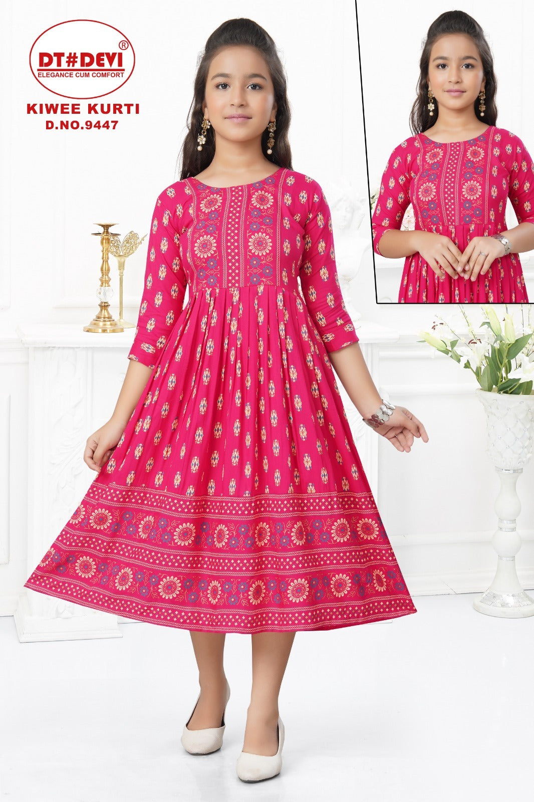 Kiwee Dn 9447 Dt Devi Rayon Girls Anarkali Kurti Wholesaler Gujarat