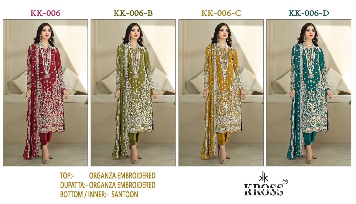 Kk 006 Kross Kulture Organza Pakistani Salwar Suits Supplier