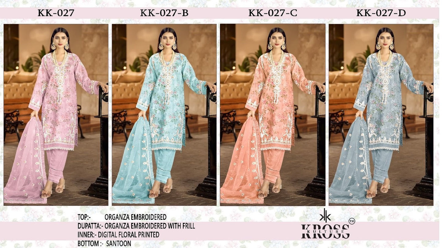 Kk 027 Kross Kulture Organza Pakistani Salwar Suits Supplier India