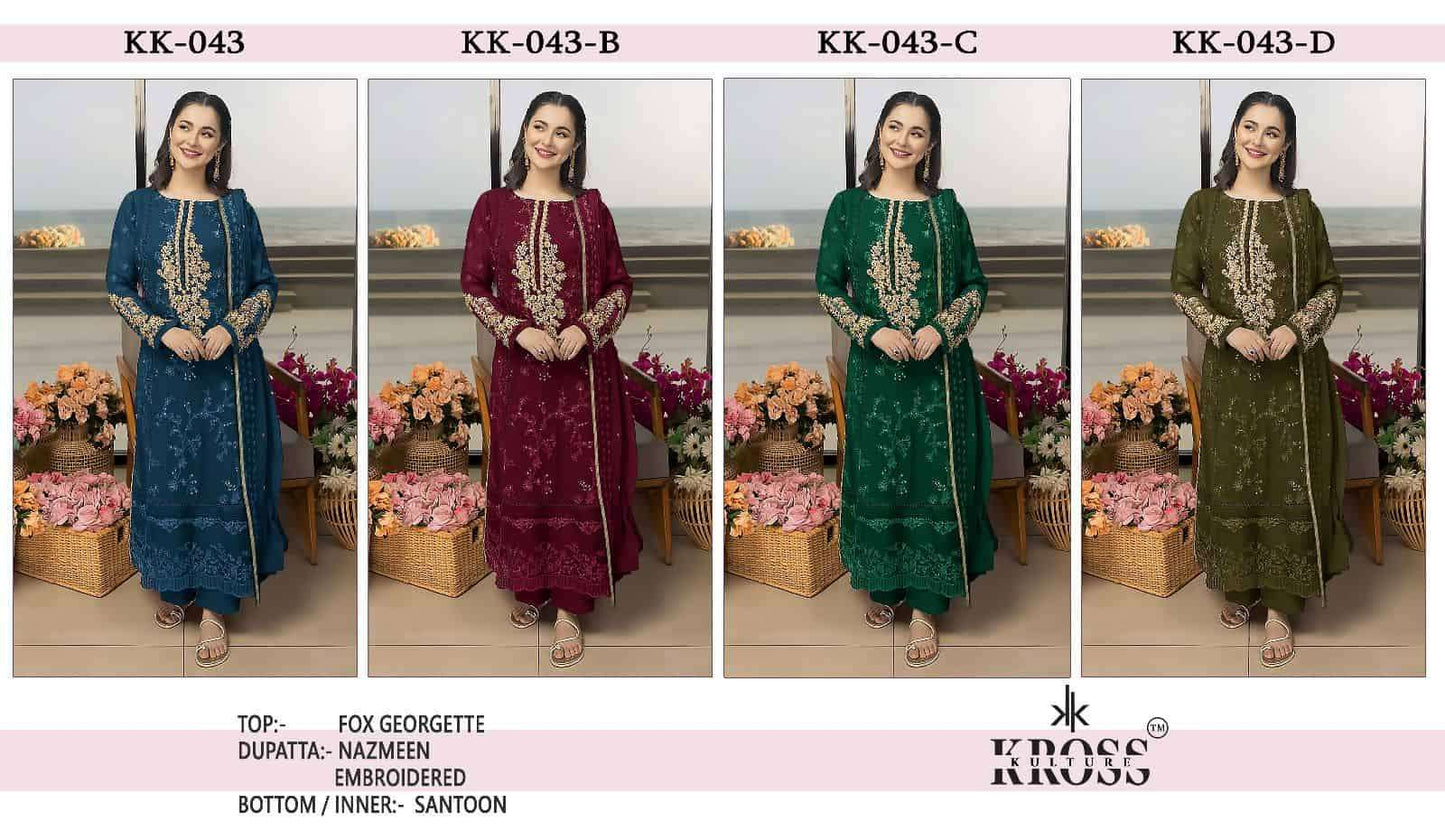 Kk 043 Kross Kulture Fox Georgette Pakistani Salwar Suits Wholesale