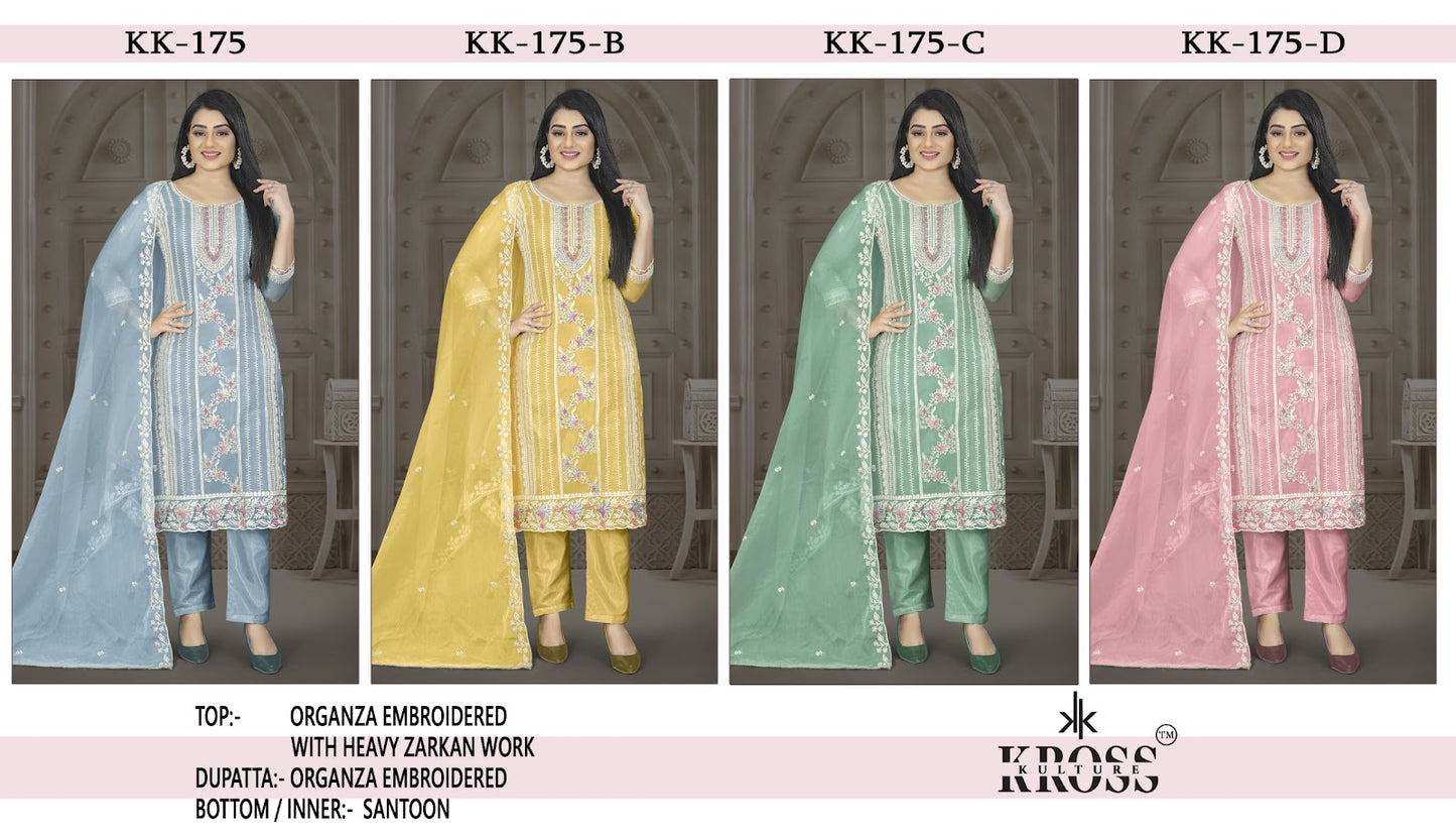 Kk 175 Bcd Kross Kulture Organza Pakistani Salwar Suits Exporter Ahmedabad