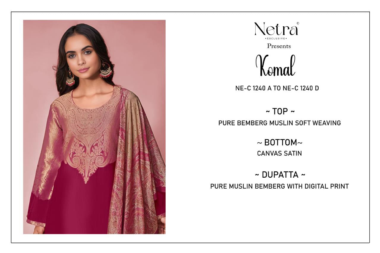 Komal Netra Bemberg Muslin Pant Style Suits Manufacturer Gujarat