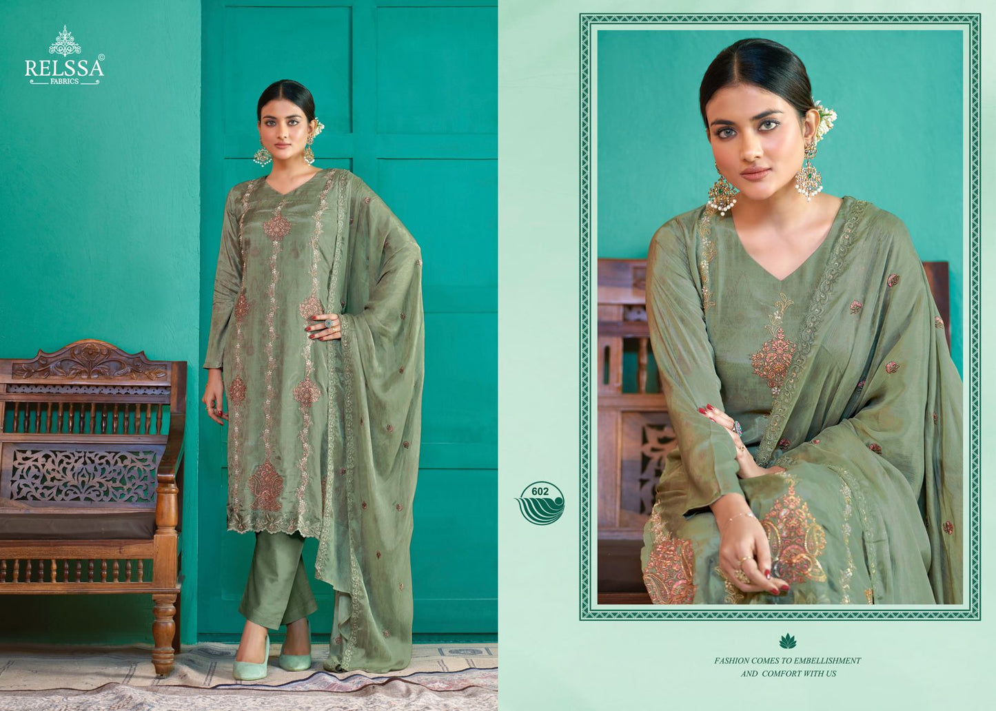 Konica Vol 6 Relssa Fabrics Muslin Pant Style Suits Wholesale