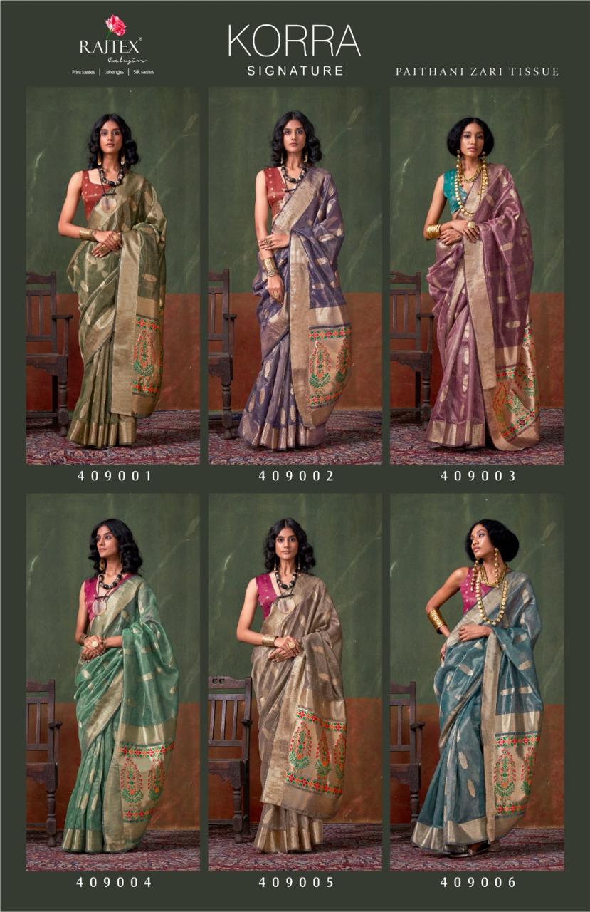 Korra Signature 409001-409006 Rajtex Handloom Weaving Sarees Wholesale Price