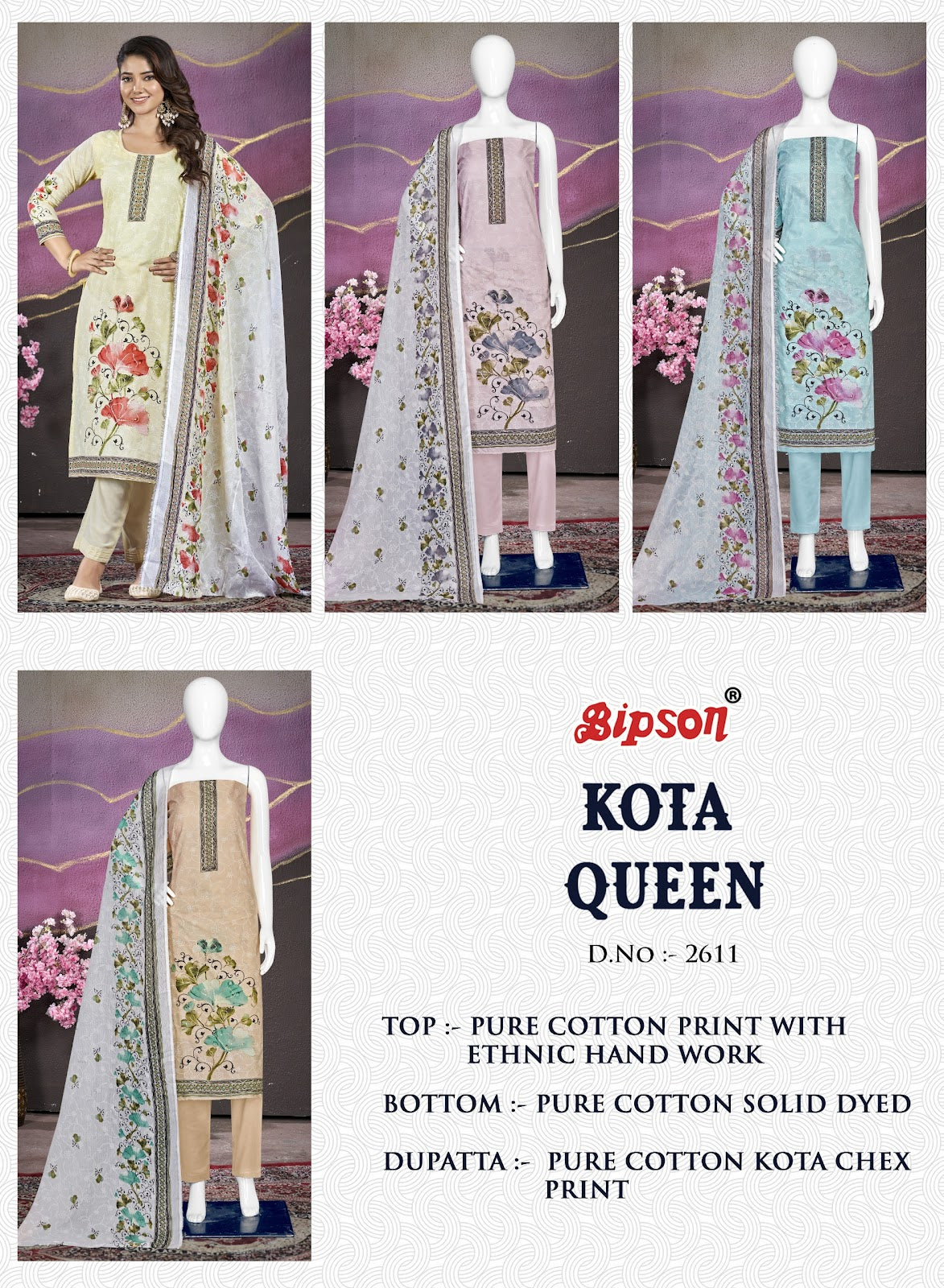 Kota Queen 2611 Bipson Prints Pure Cotton Pant Style Suits
