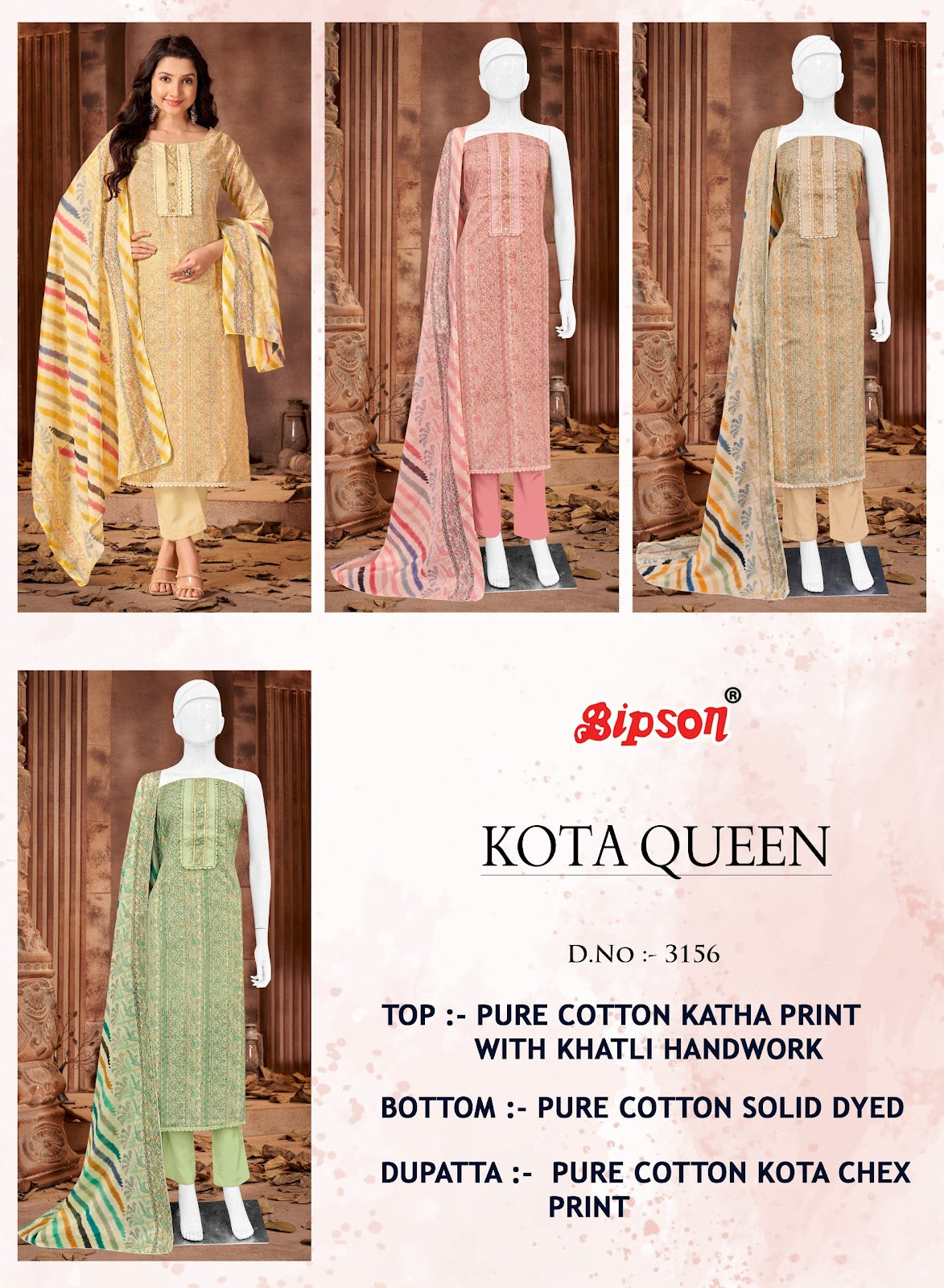 Kota Queen 3157 Bipson Prints Pure Cotton Pant Style Suits Exporter