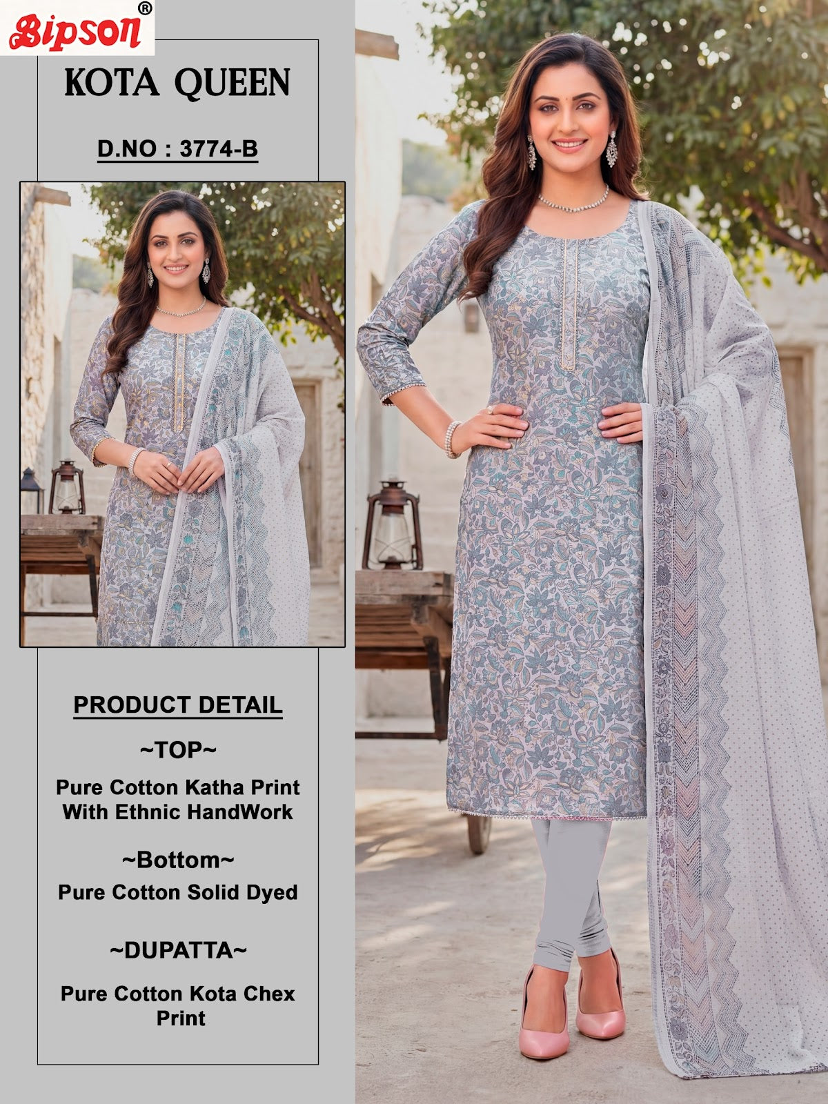 Kota Queen 3774 Bipson Prints Cotton Pant Style Suits Wholesaler India