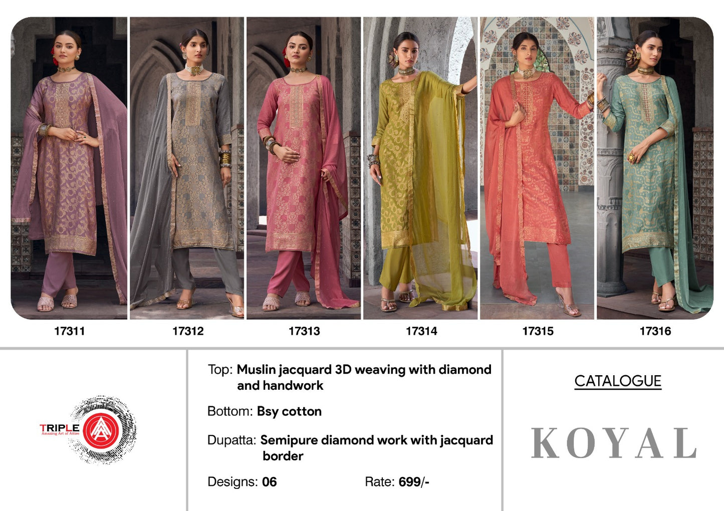 Koyal Triple Aaa Muslin Jacquard Pant Style Suits Wholesaler Gujarat