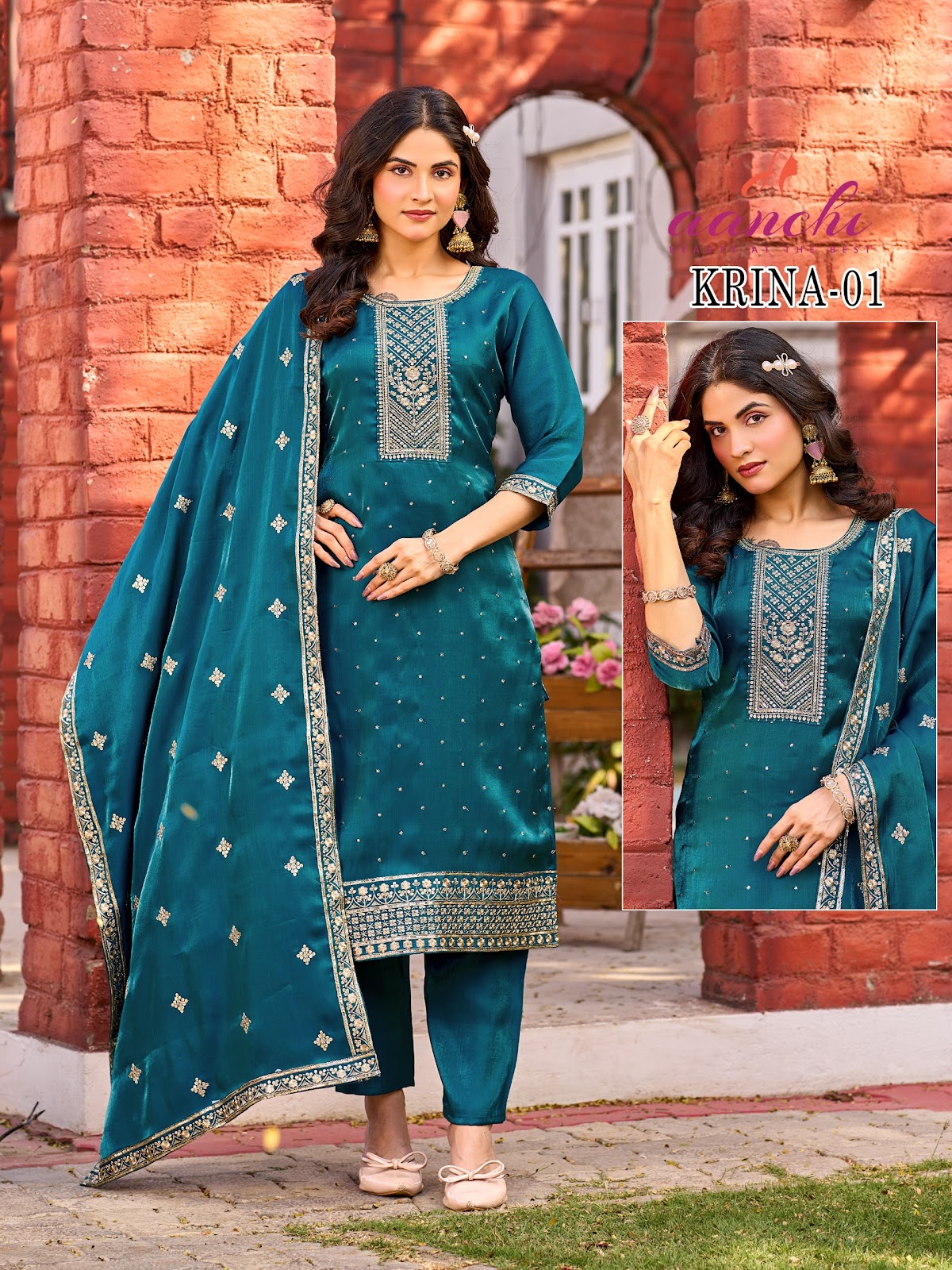 Krina Aanchi Roman Readymade Pant Style Suits Wholesale Rate
