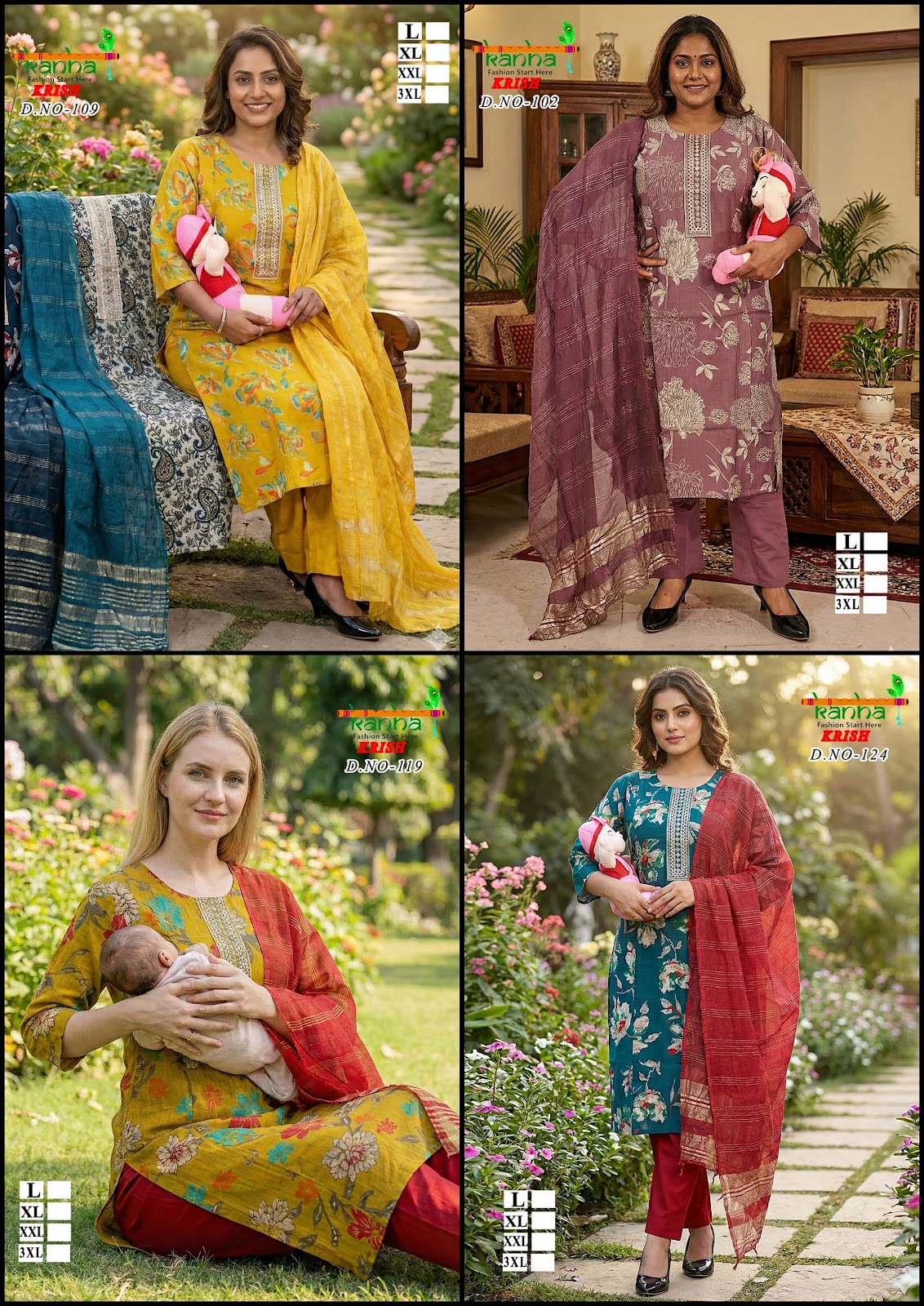 Krish Feeding Kanha Vertican Readymade Pant Style Suits Exporter India