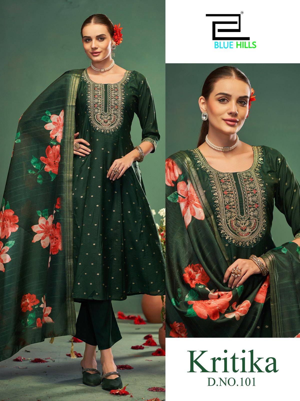 Kritika Blue Hills Chanderi Readymade Anarkali Suits Wholesale Price