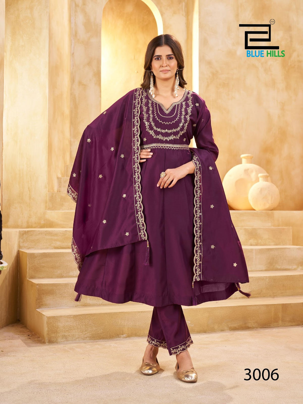 Kritika Vol 3 Blue Hills Roman Silk Readymade Anarkali Suits Supplier India