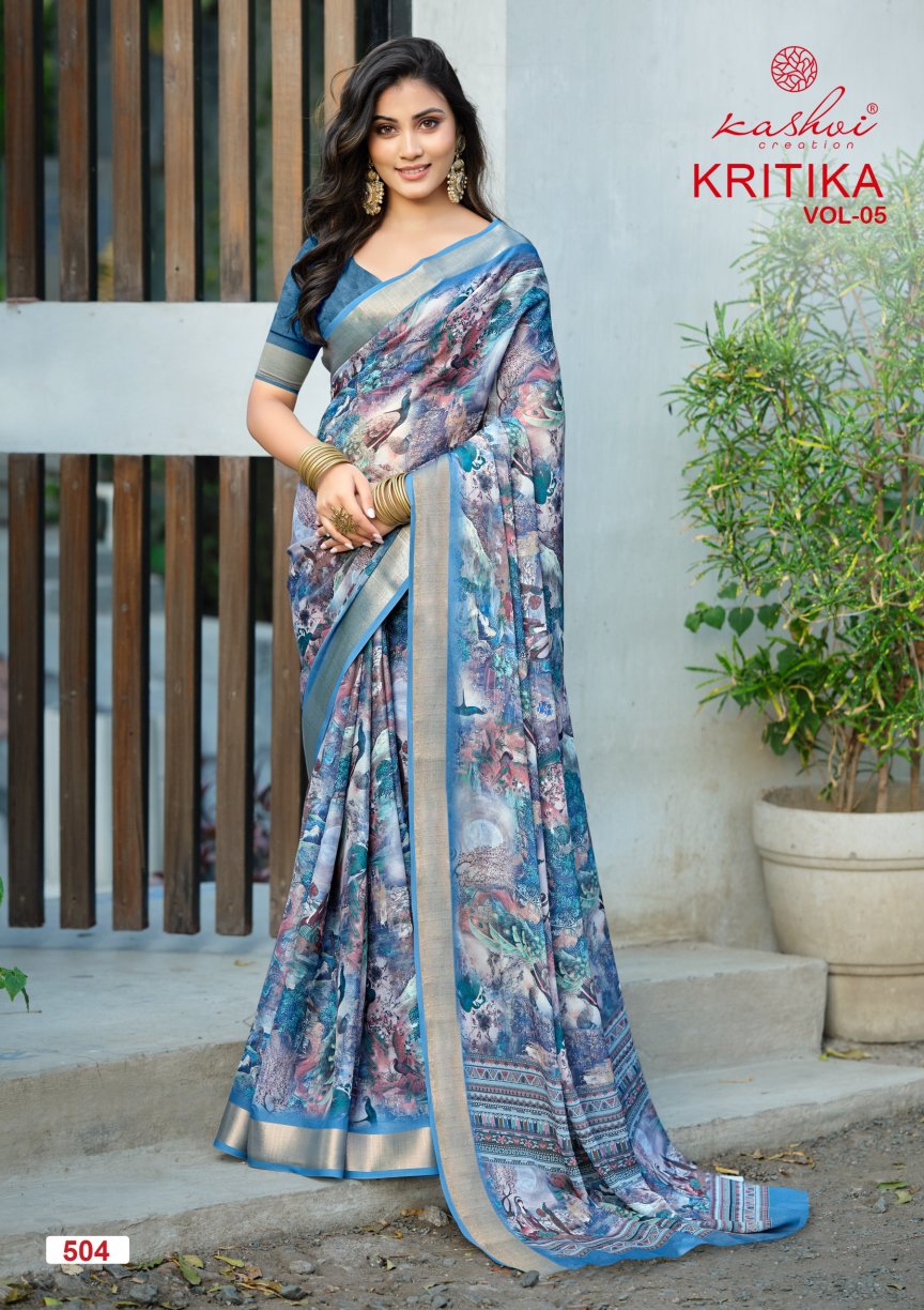Kritika Vol 5 Kashvi Creation Dull Moss Sarees Supplier