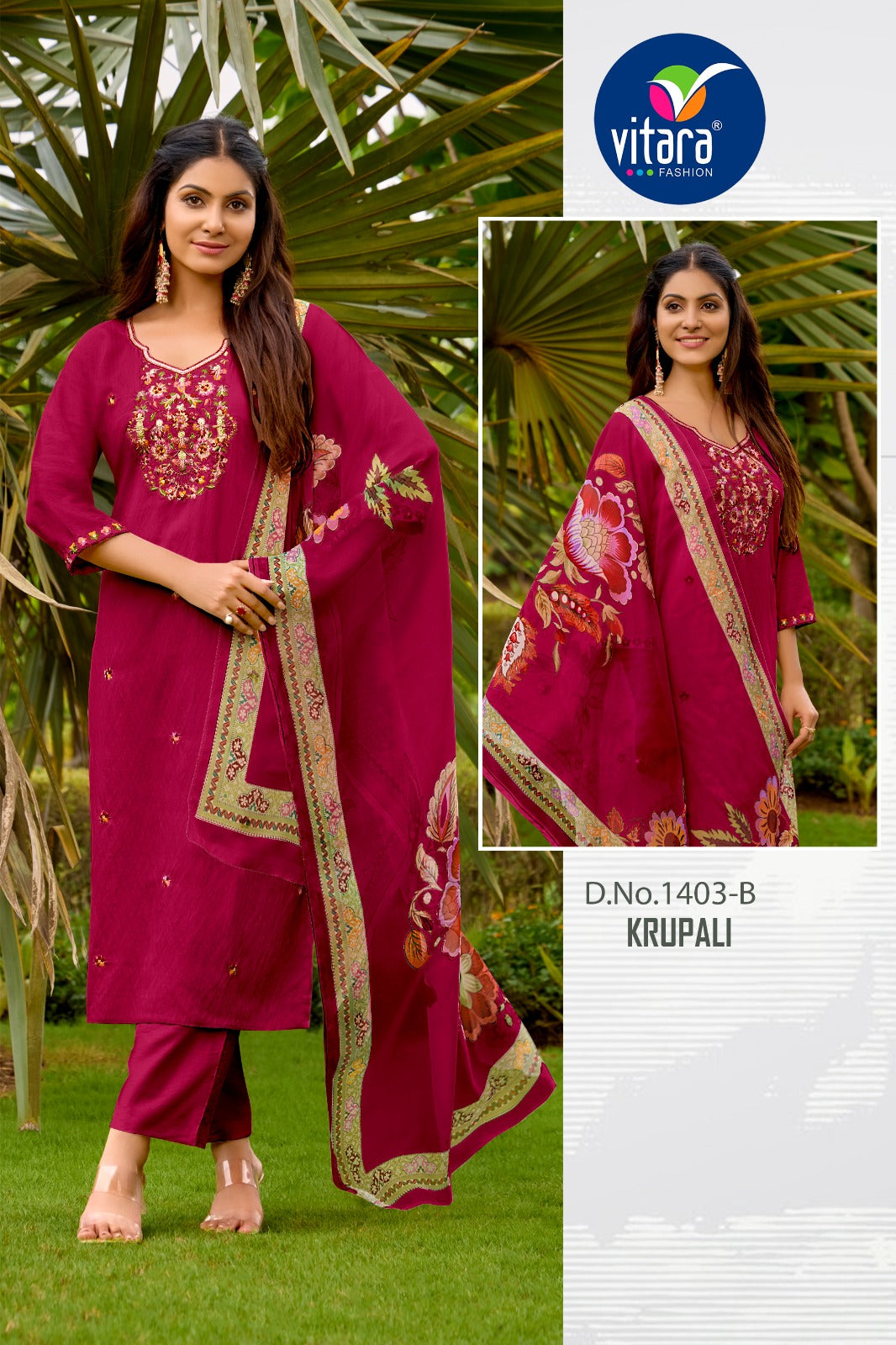 Krupali Vitara Roman Silk Readymade Pant Style Suits Manufacturer