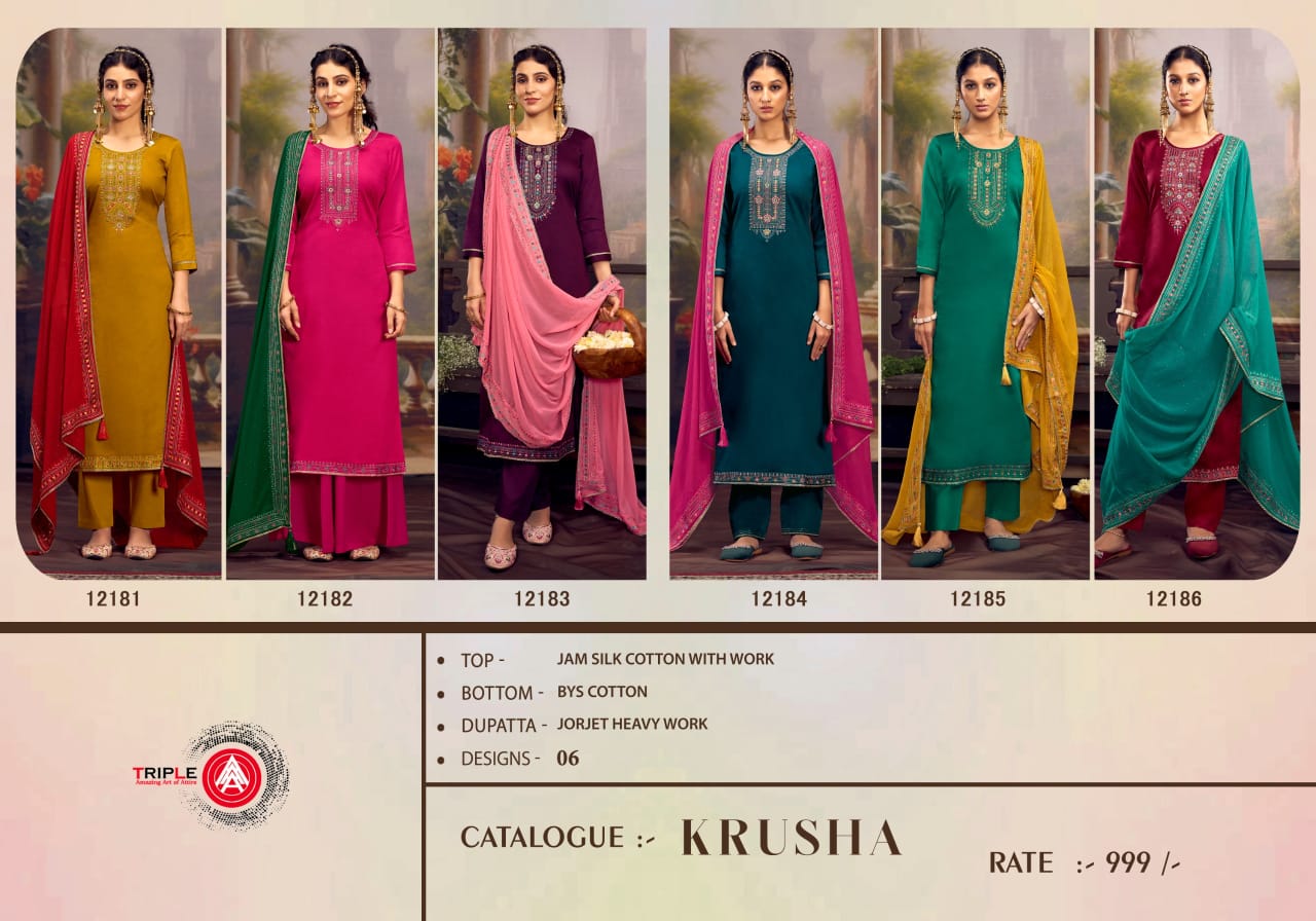 Krusha Triple Aaa Jam Silk Pant Style Suits Exporter India