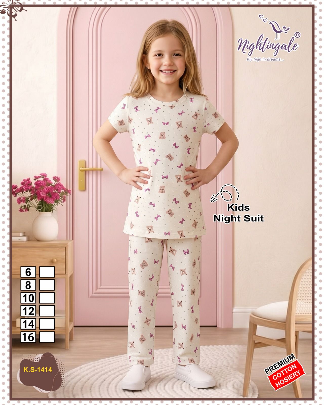Ks 1414 Nightingale Hosiery Girls Night Suits Supplier Gujarat