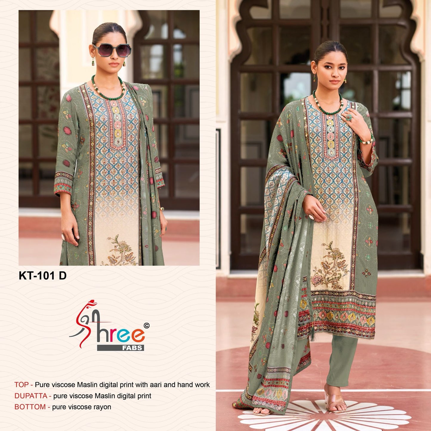 Kt 101 Shree Fabs Viscose Muslin Karachi Salwar Suits Wholesaler India