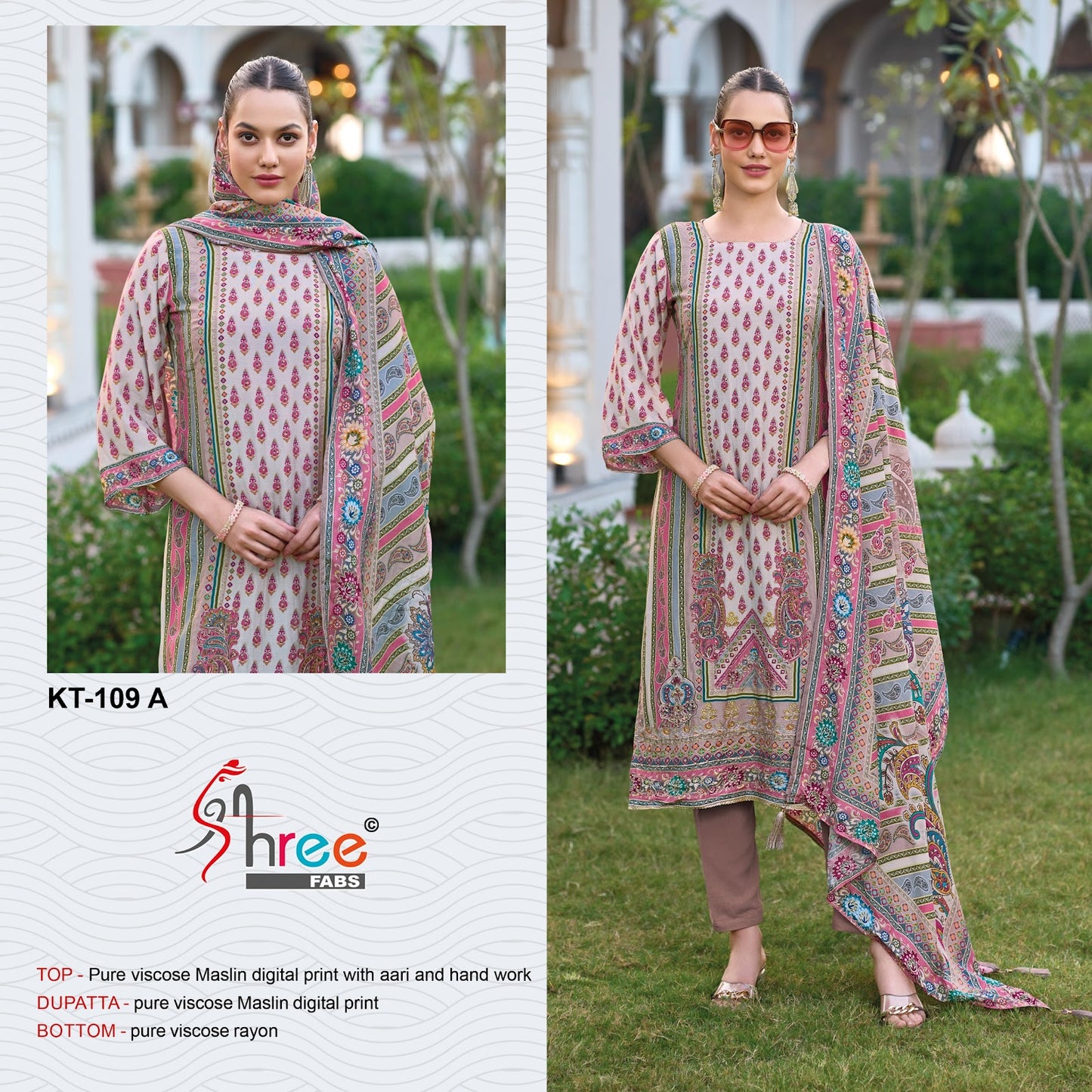 Kt 109 Ab Shree Fabs Viscose Muslin Karachi Salwar Suits Exporter Ahmedabad