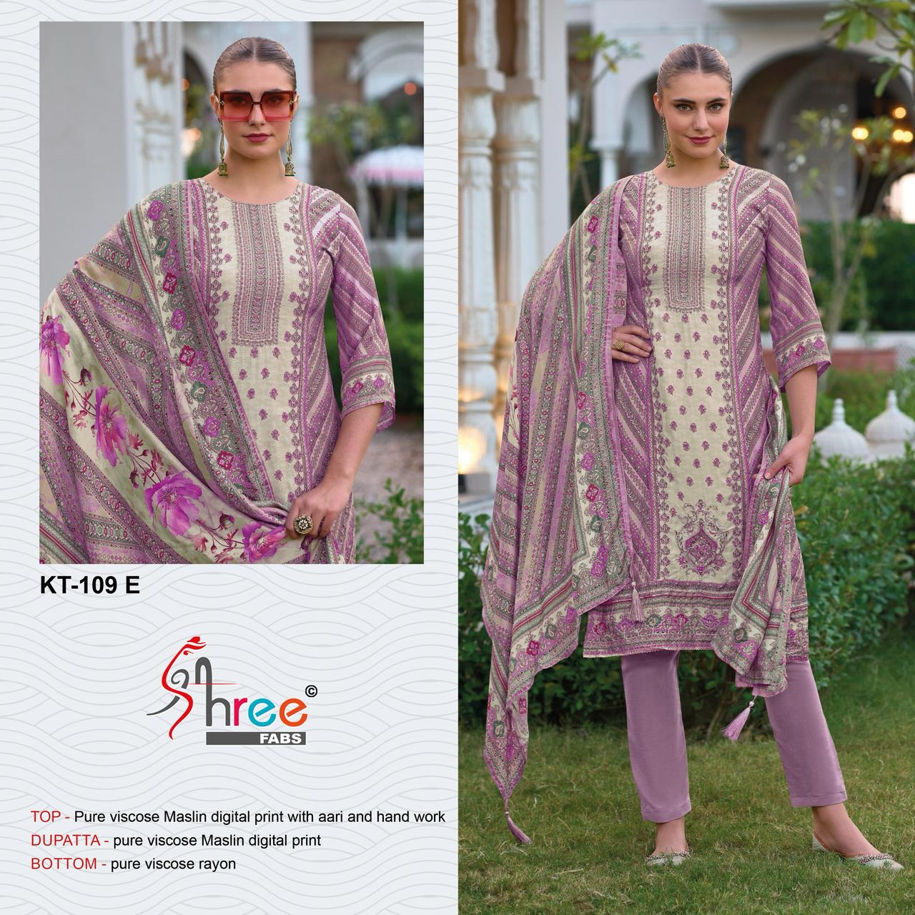 Kt 109 Efgh Shree Fabs Viscose Muslin Karachi Salwar Suits Manufacturer
