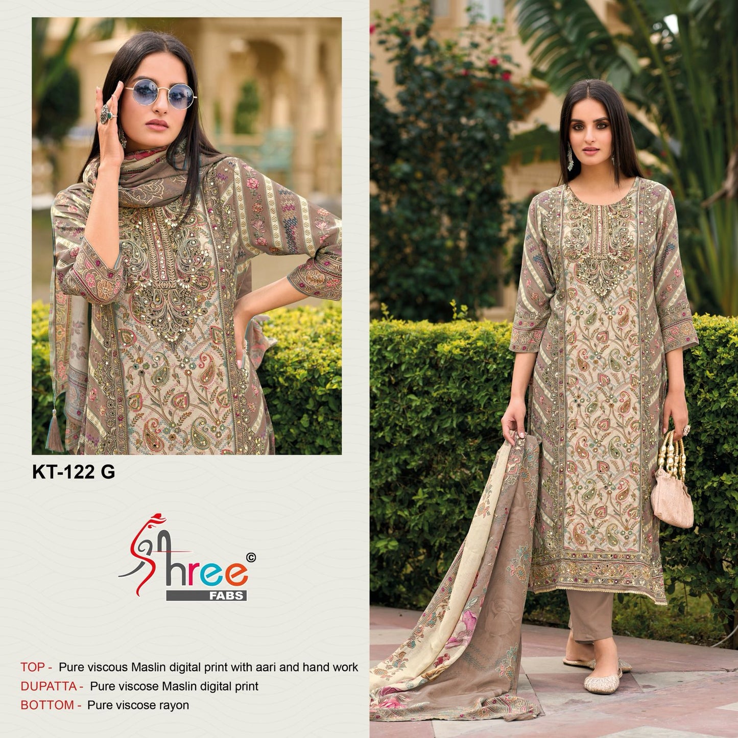 Kt 122 Efgh Shree Fabs Viscose Muslin Karachi Salwar Suits Supplier